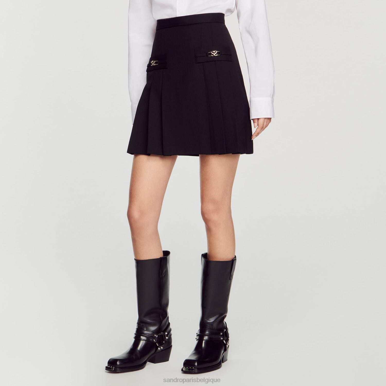 vêtements Sandro Paris jupe courte avec plis surpiqués noir femmes XLXD99