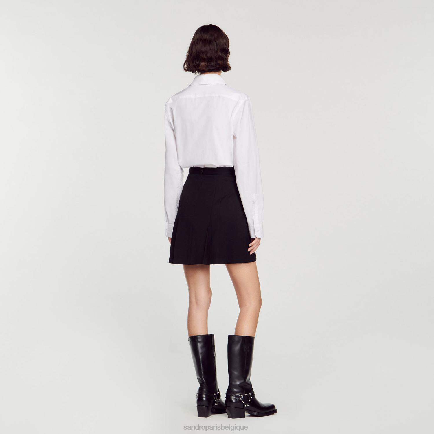 vêtements Sandro Paris jupe courte avec plis surpiqués noir femmes XLXD99
