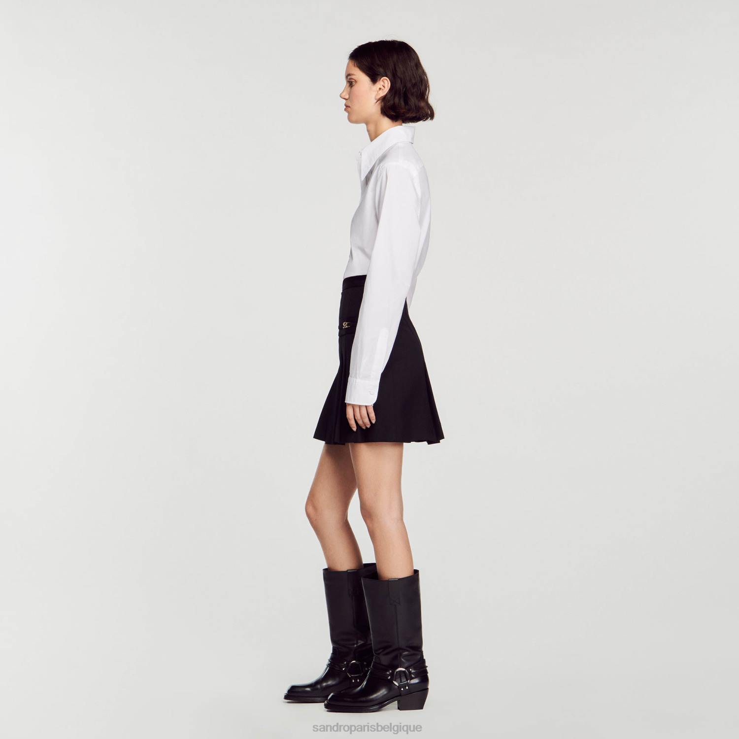 vêtements Sandro Paris jupe courte avec plis surpiqués noir femmes XLXD99