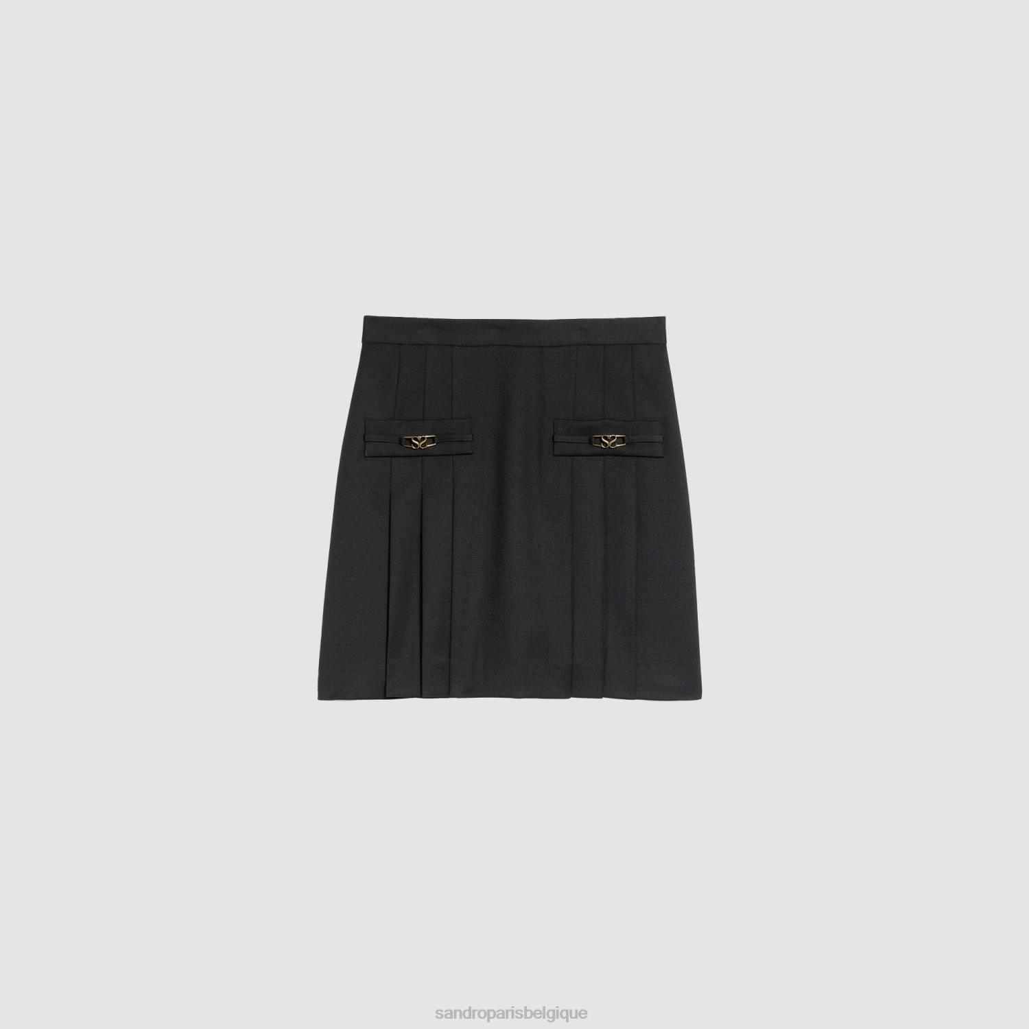 vêtements Sandro Paris jupe courte avec plis surpiqués noir femmes XLXD99