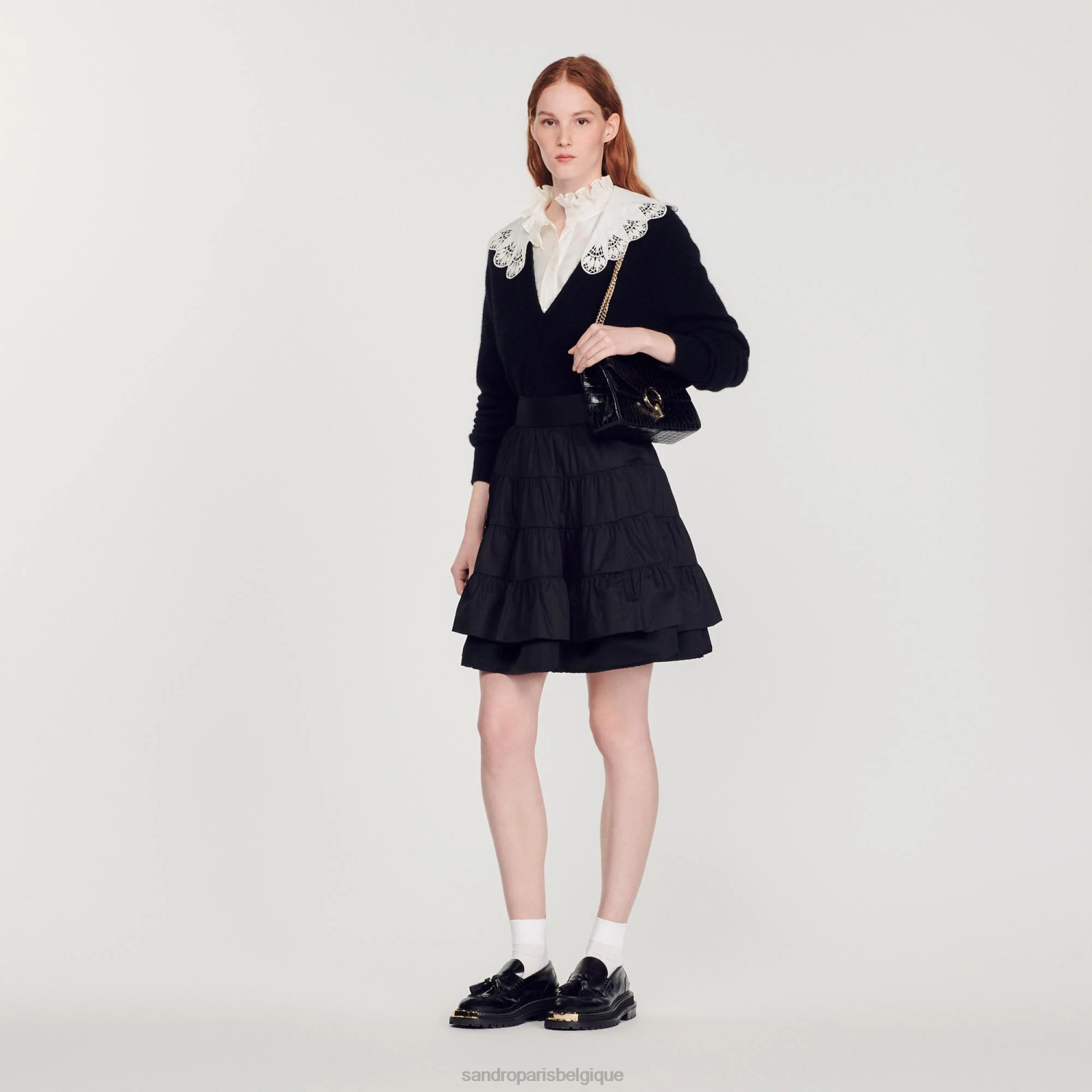 vêtements Sandro Paris jupe courte bi-matière noir femmes XLXD162