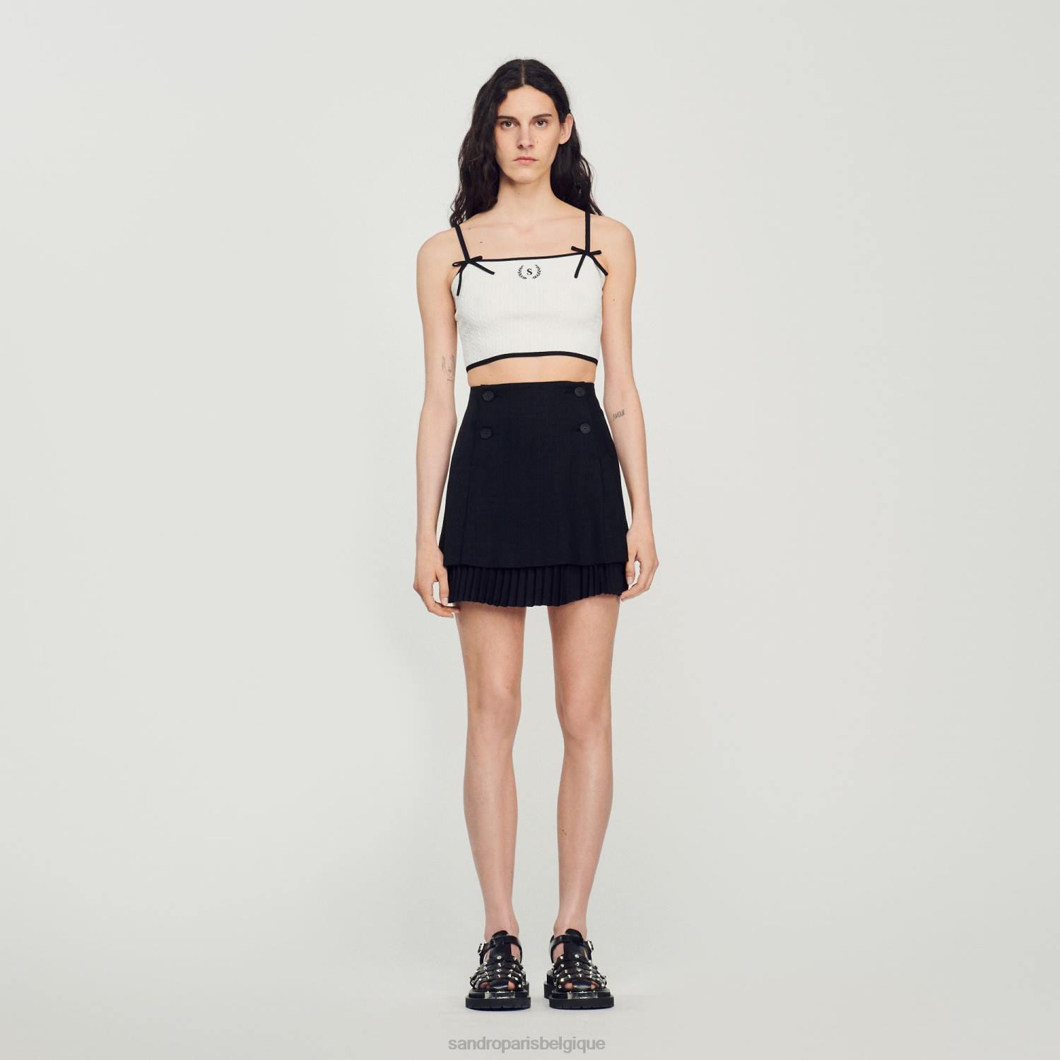 vêtements Sandro Paris jupe courte à effet plissé noir femmes XLXD174