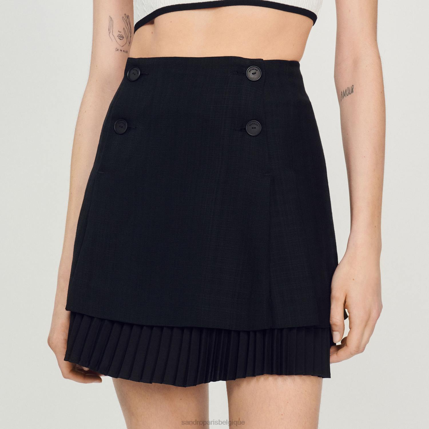 vêtements Sandro Paris jupe courte à effet plissé noir femmes XLXD174