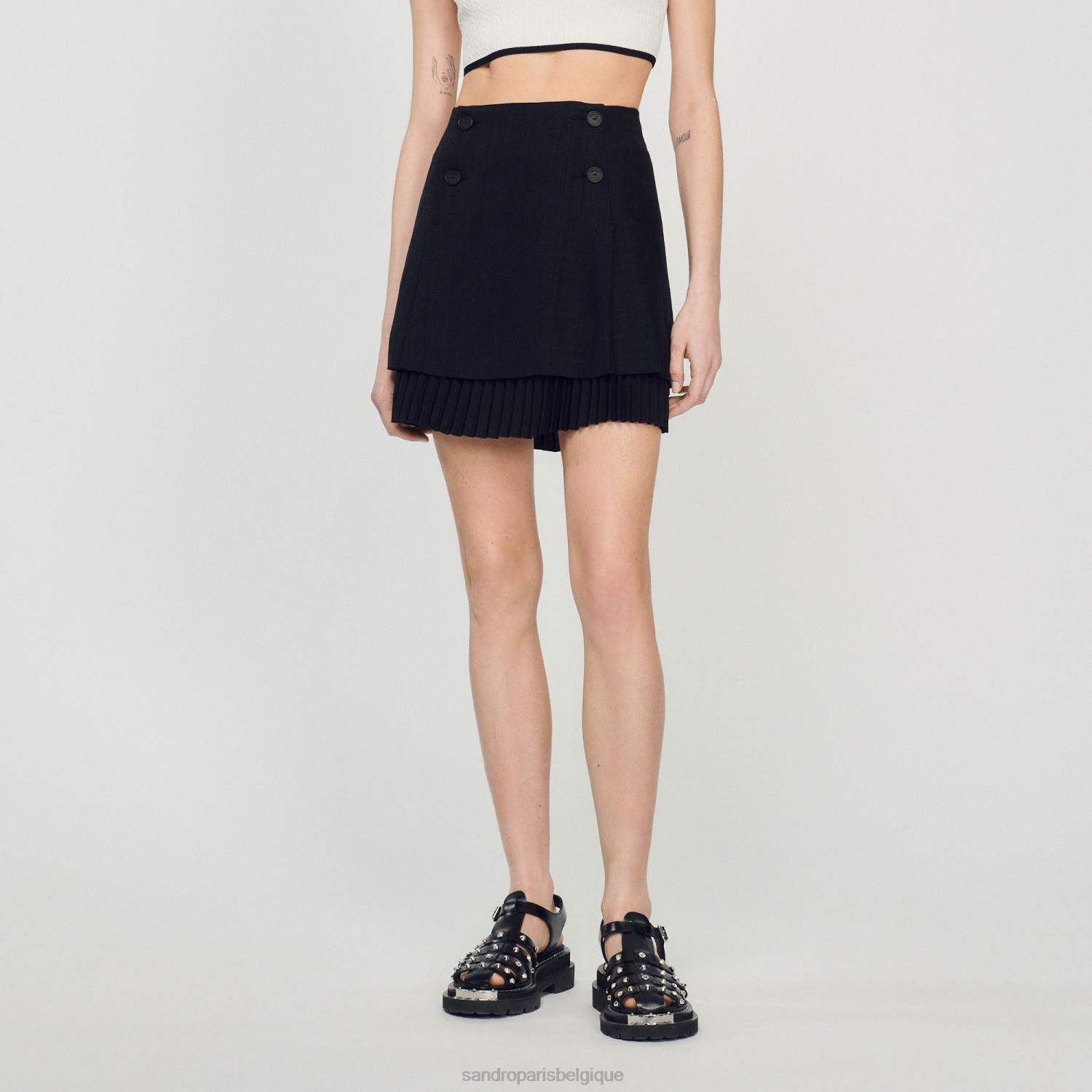 vêtements Sandro Paris jupe courte à effet plissé noir femmes XLXD174