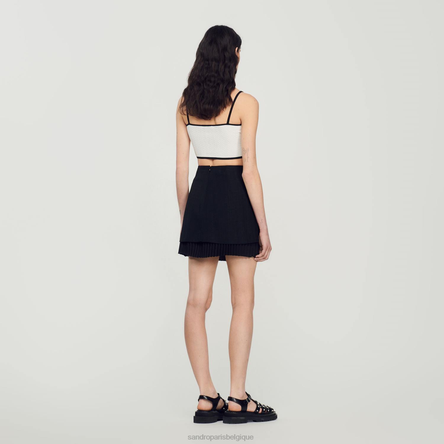 vêtements Sandro Paris jupe courte à effet plissé noir femmes XLXD174