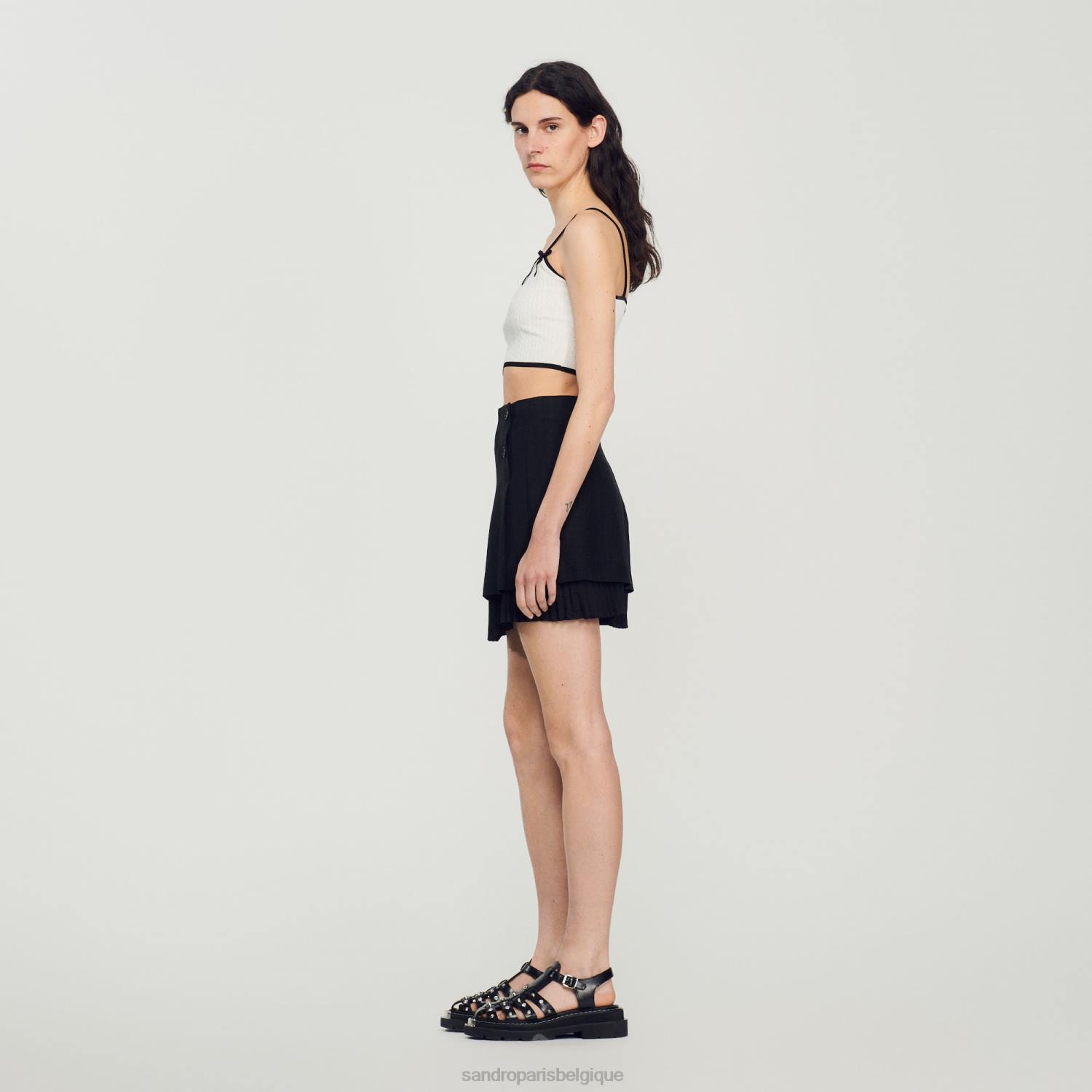 vêtements Sandro Paris jupe courte à effet plissé noir femmes XLXD174