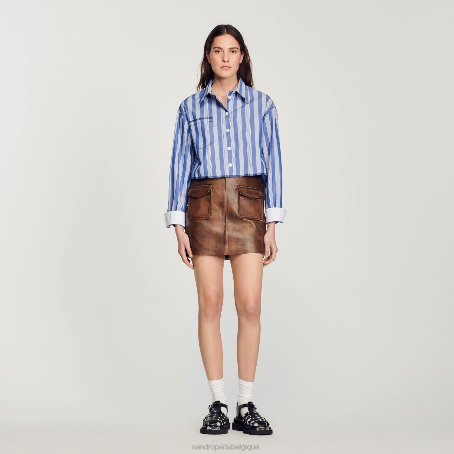 vêtements Sandro Paris jupe courte en cuir vieilli noir marron femmes XLXD453