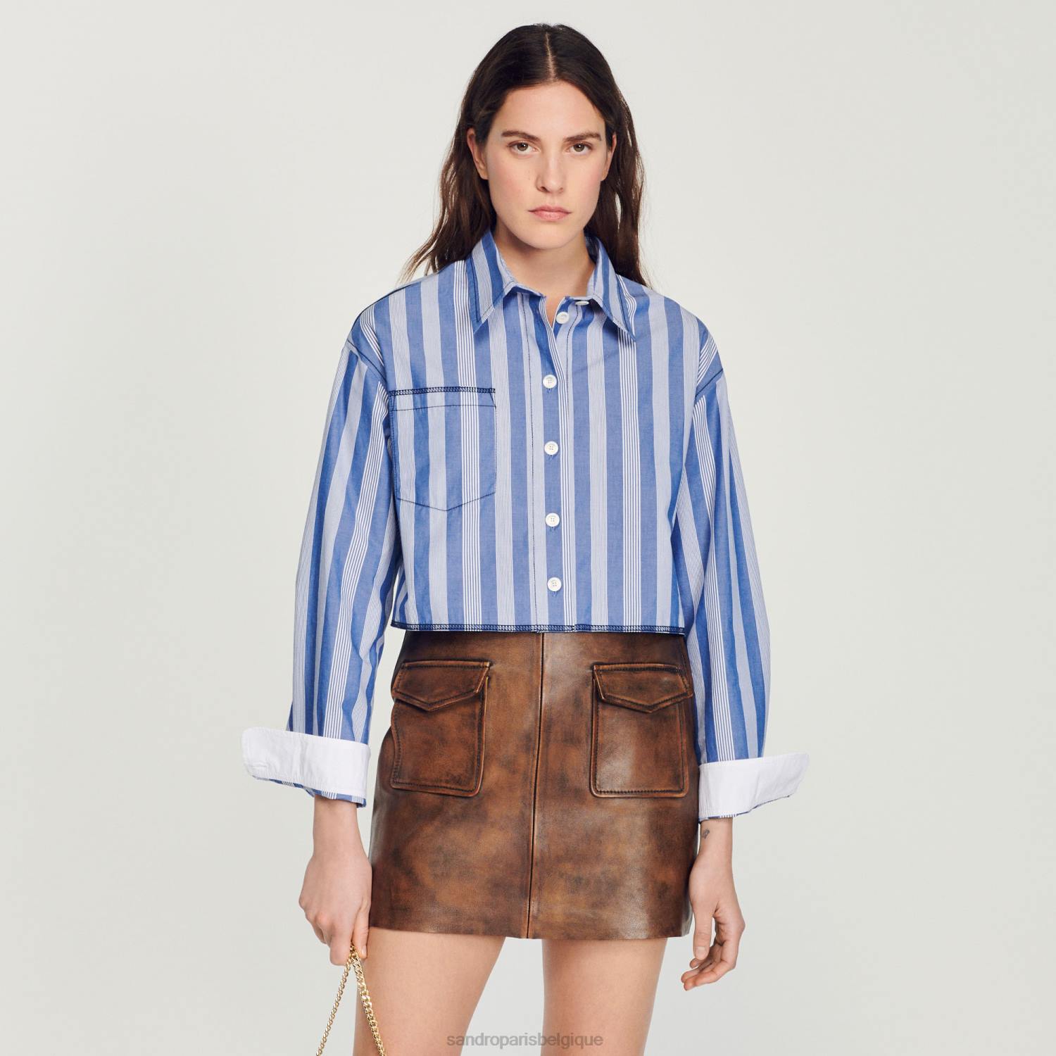 vêtements Sandro Paris jupe courte en cuir vieilli noir marron femmes XLXD453