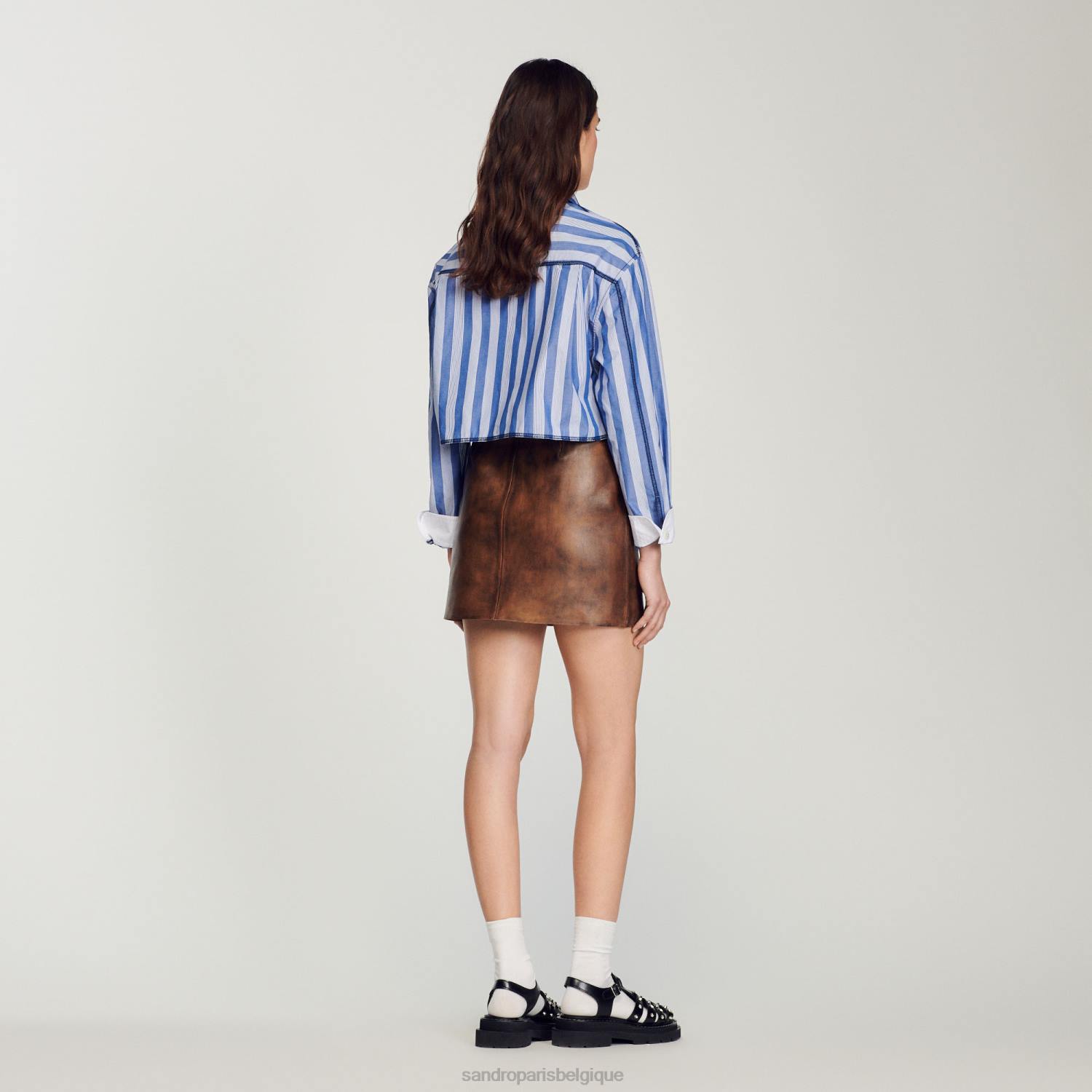 vêtements Sandro Paris jupe courte en cuir vieilli noir marron femmes XLXD453