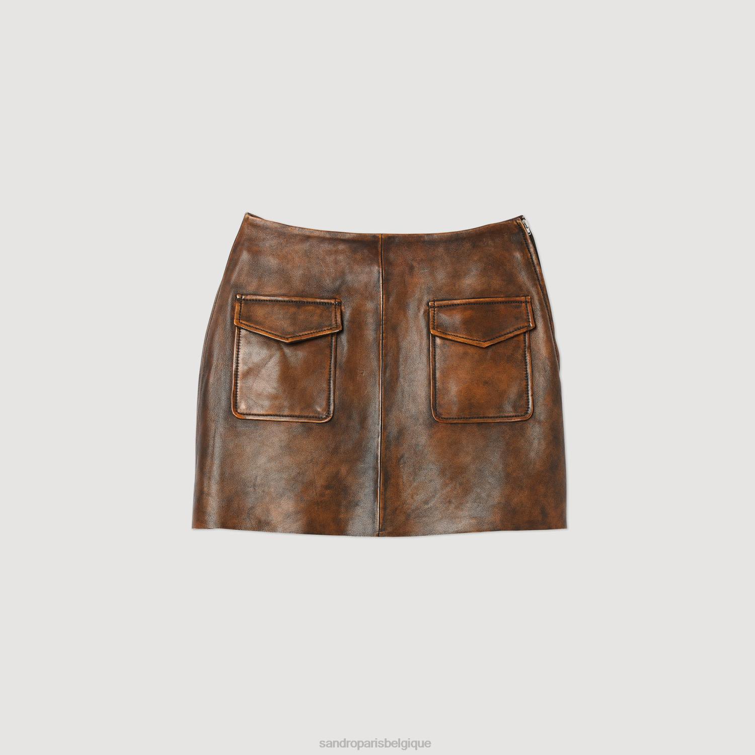 vêtements Sandro Paris jupe courte en cuir vieilli noir marron femmes XLXD453