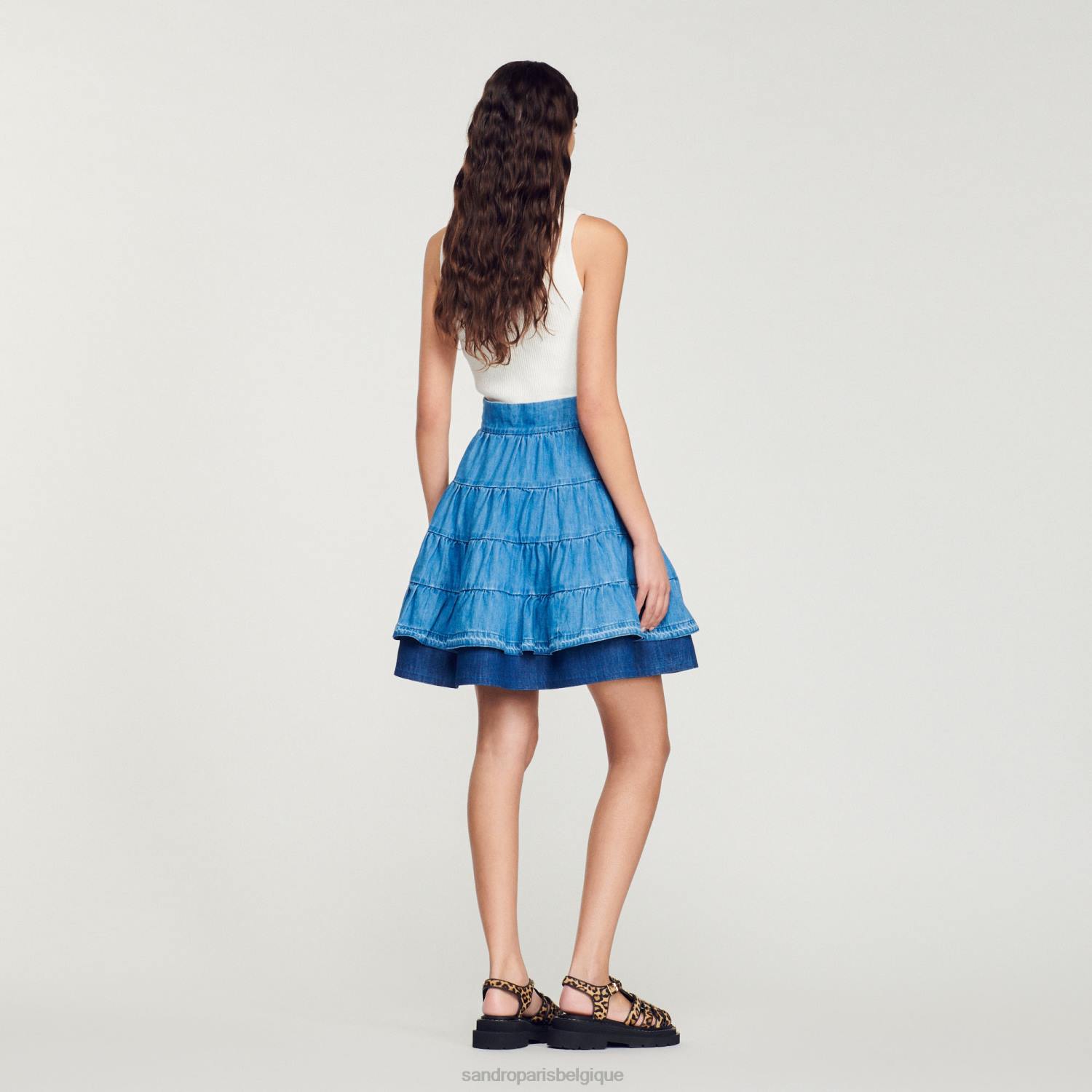 vêtements Sandro Paris jupe courte en jean jean bleu femmes XLXD403