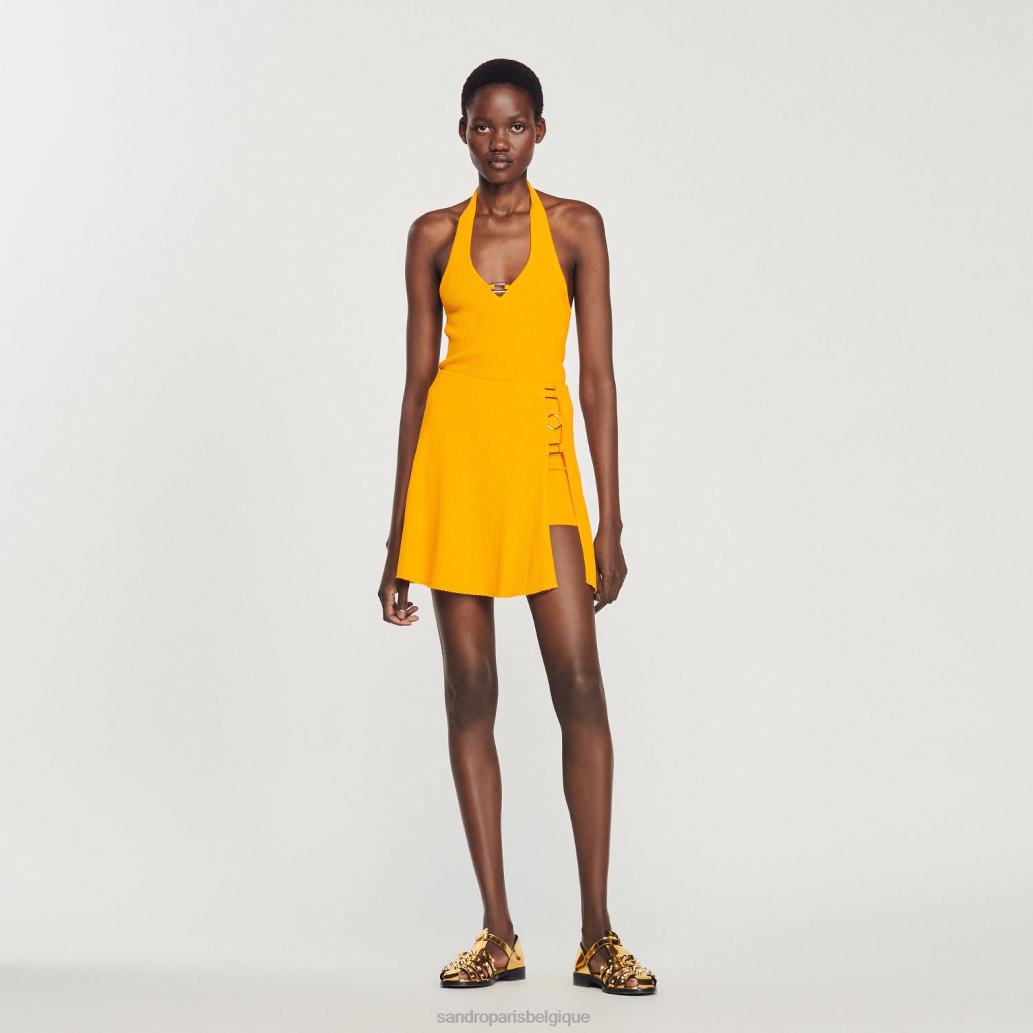 vêtements Sandro Paris jupe courte en maille avec détail anneau orange femmes XLXD320