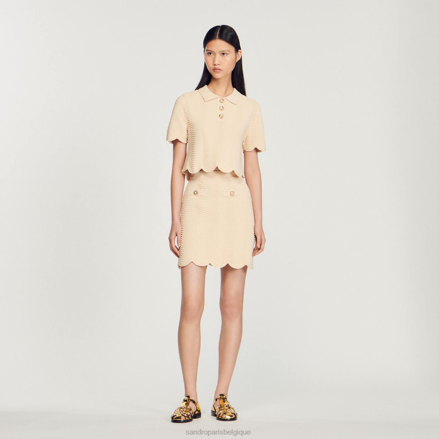 vêtements Sandro Paris jupe courte en maille naturel femmes XLXD241