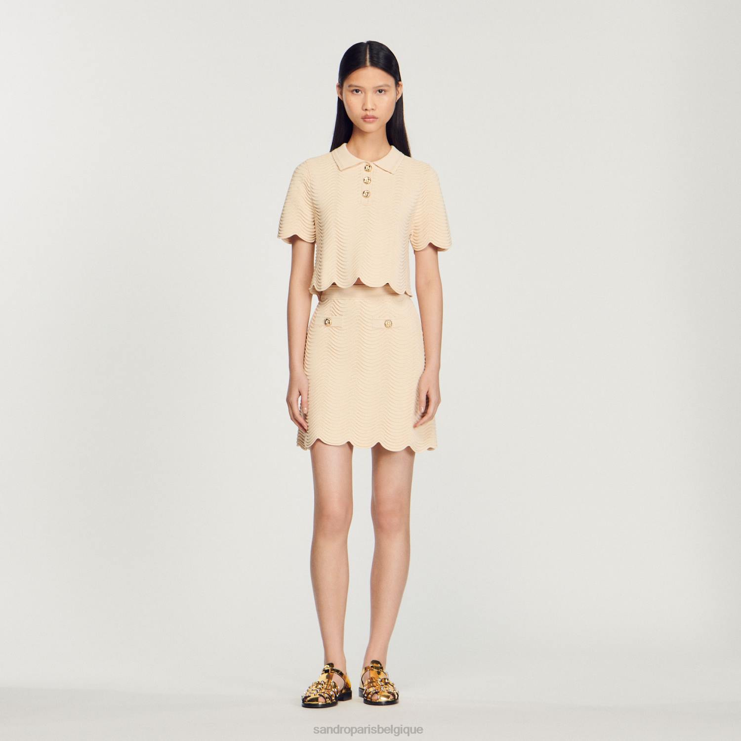 vêtements Sandro Paris jupe courte en maille naturel femmes XLXD241