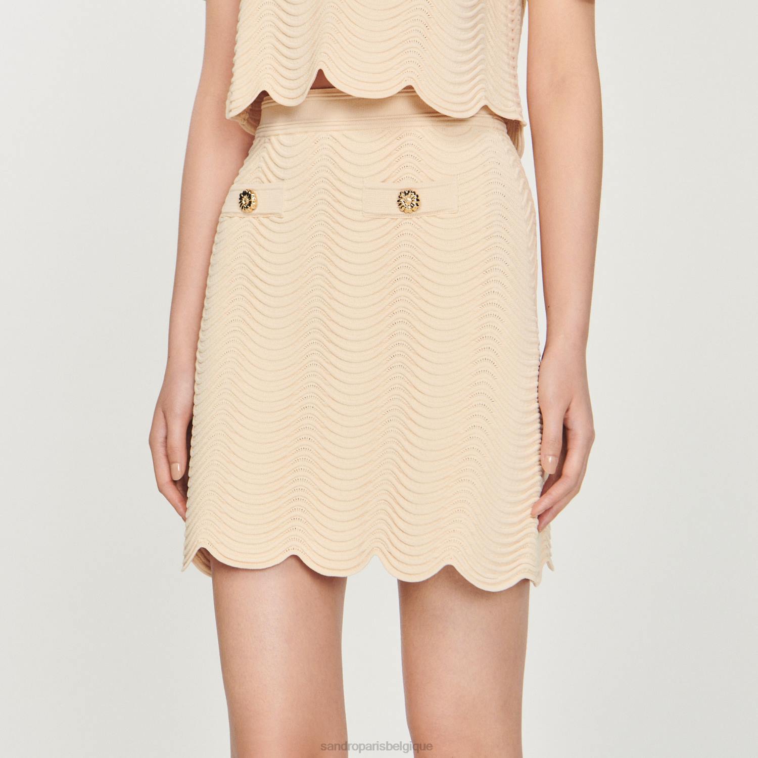 vêtements Sandro Paris jupe courte en maille naturel femmes XLXD241