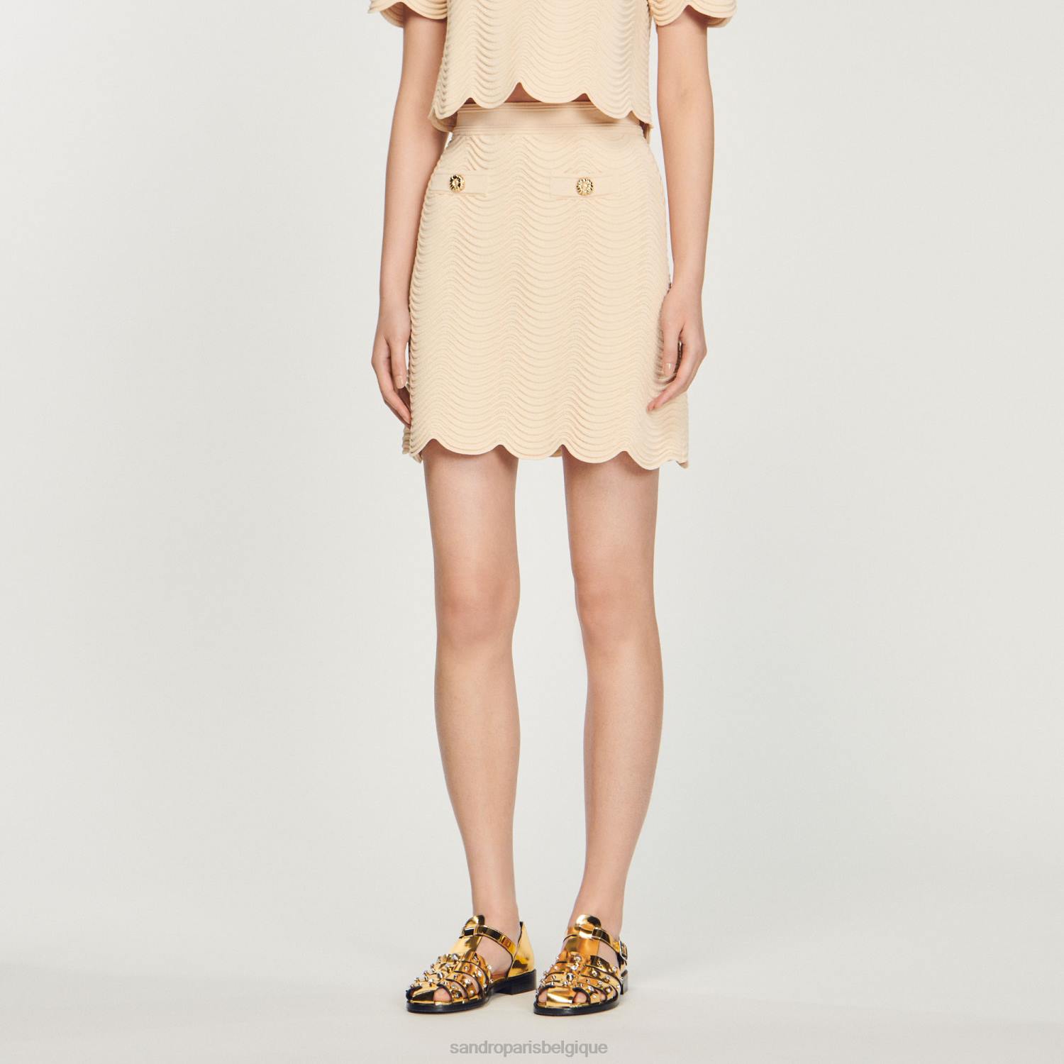 vêtements Sandro Paris jupe courte en maille naturel femmes XLXD241