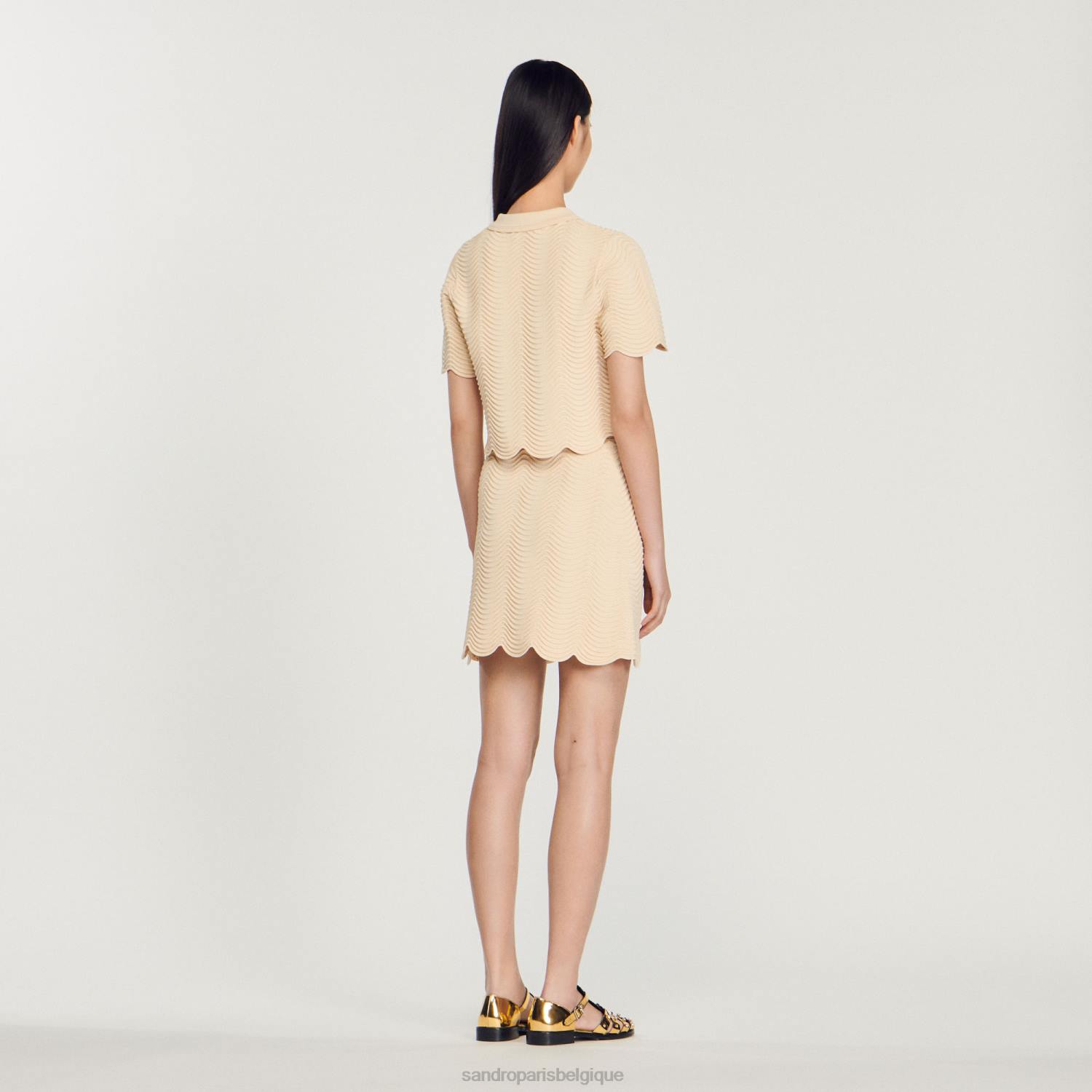 vêtements Sandro Paris jupe courte en maille naturel femmes XLXD241