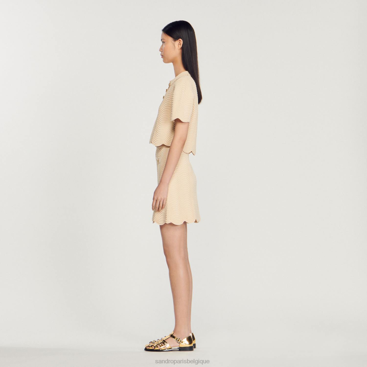vêtements Sandro Paris jupe courte en maille naturel femmes XLXD241