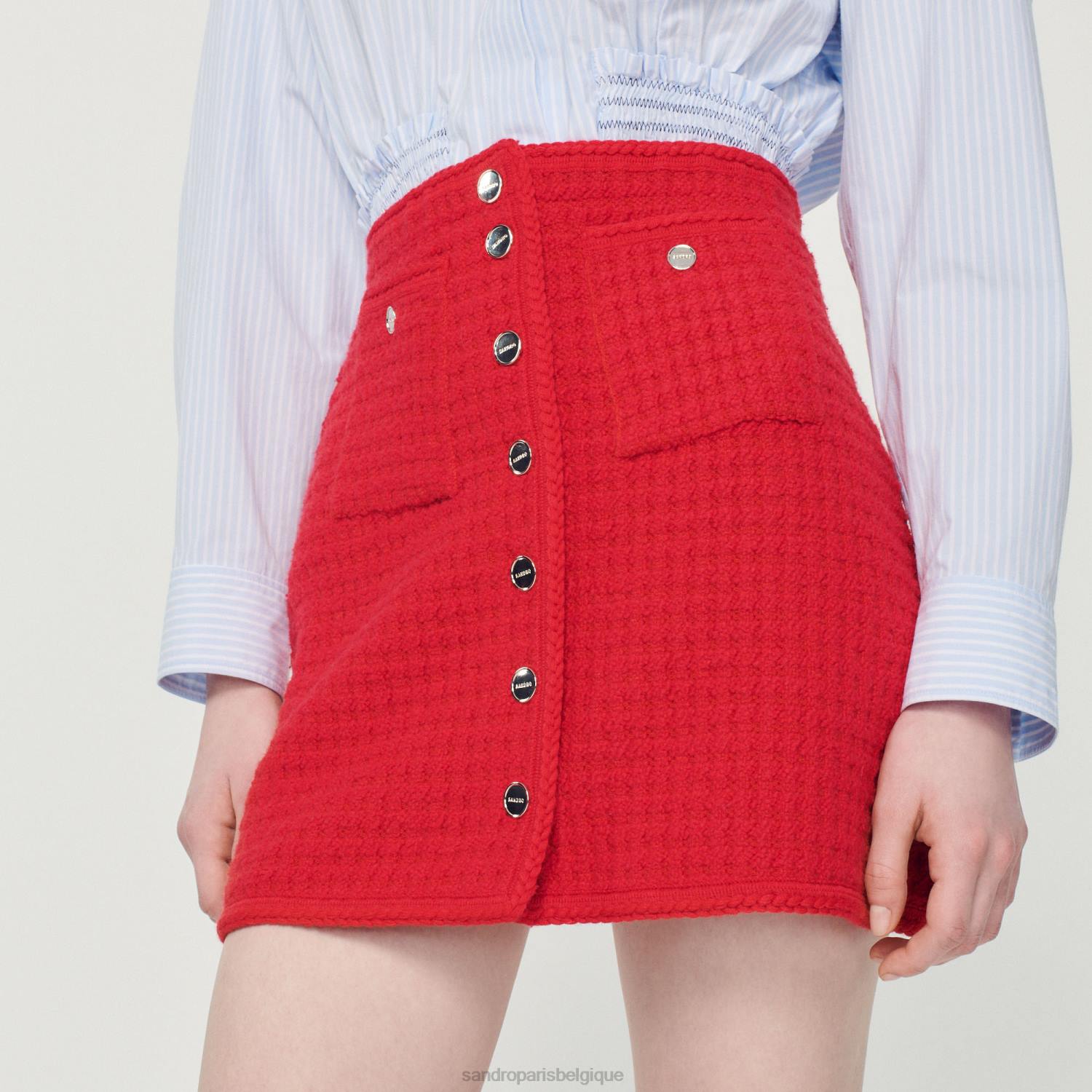 vêtements Sandro Paris jupe courte en maille rouge femmes XLXD329
