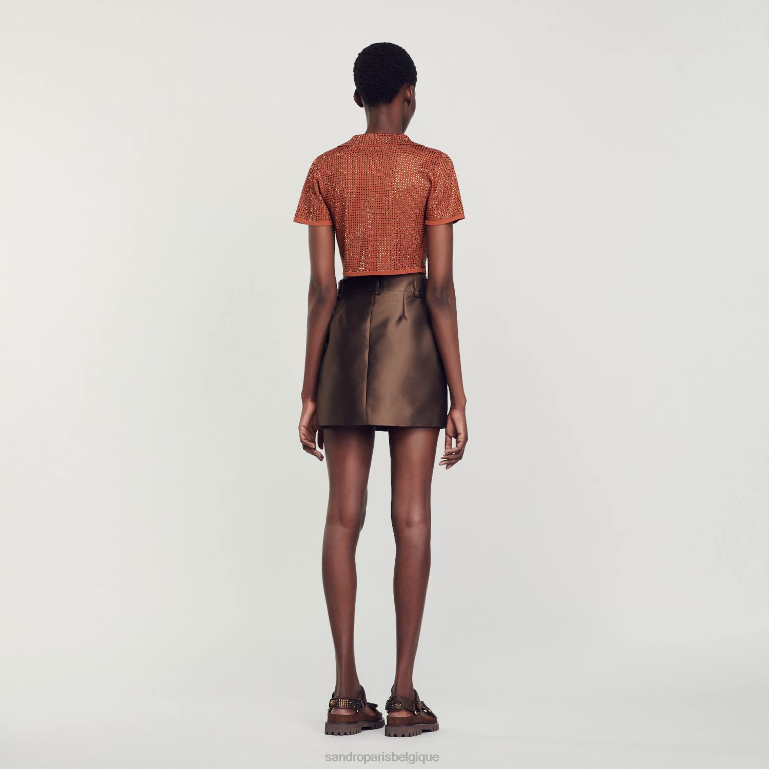 vêtements Sandro Paris jupe courte en satin brun femmes XLXD83