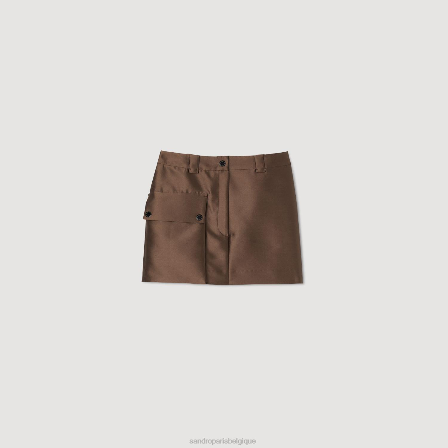 vêtements Sandro Paris jupe courte en satin brun femmes XLXD83