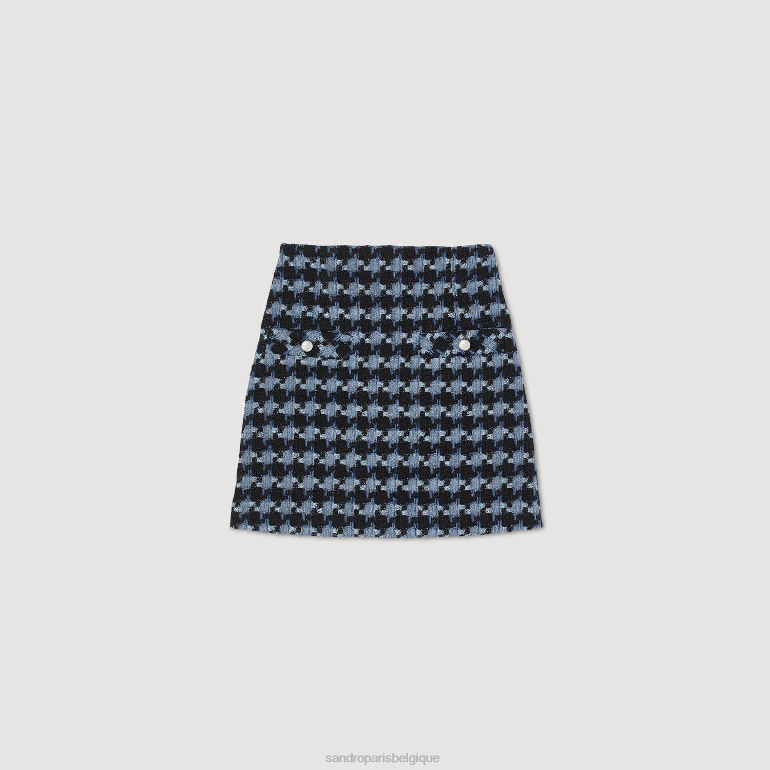vêtements Sandro Paris jupe courte en tweed bleu Noir femmes XLXD44