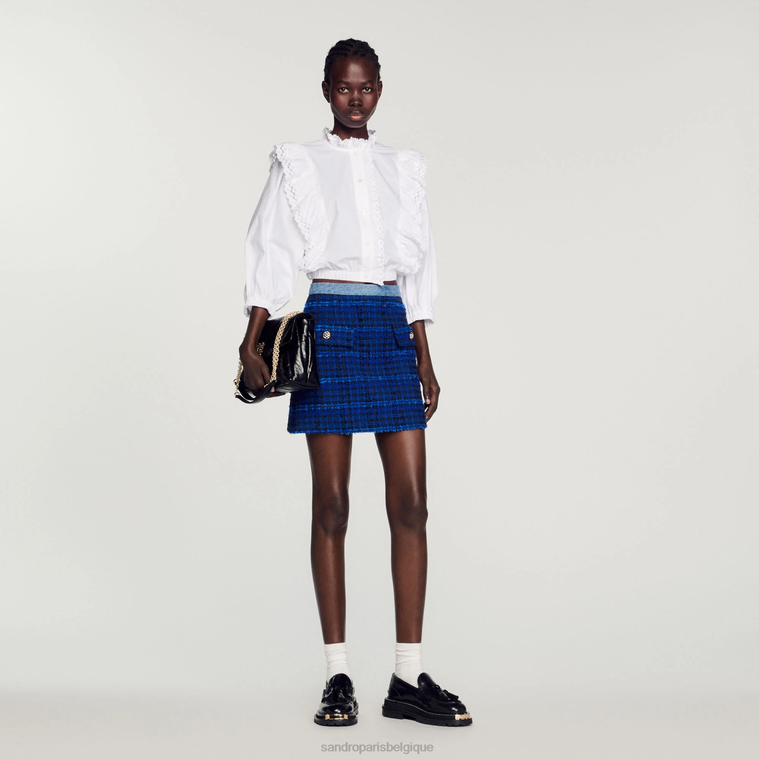 vêtements Sandro Paris jupe courte en tweed bleu électrique femmes XLXD295