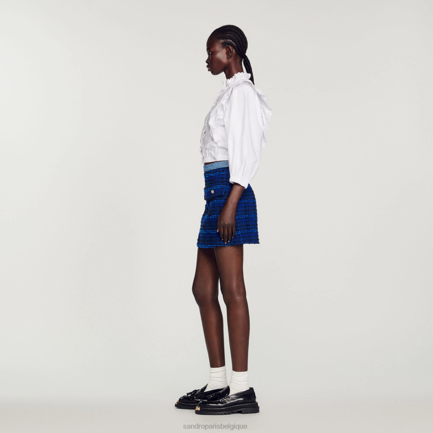 vêtements Sandro Paris jupe courte en tweed bleu électrique femmes XLXD295
