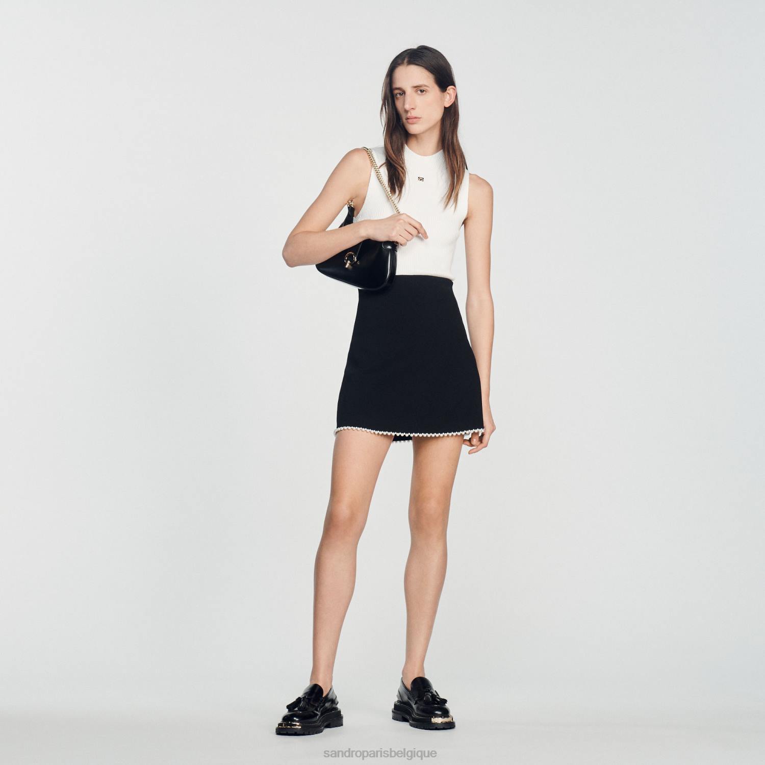 vêtements Sandro Paris jupe courte perlée noir femmes XLXD266
