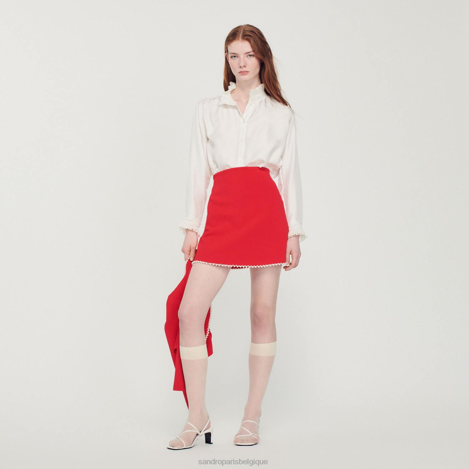 vêtements Sandro Paris jupe courte perlée rouge femmes XLXD244