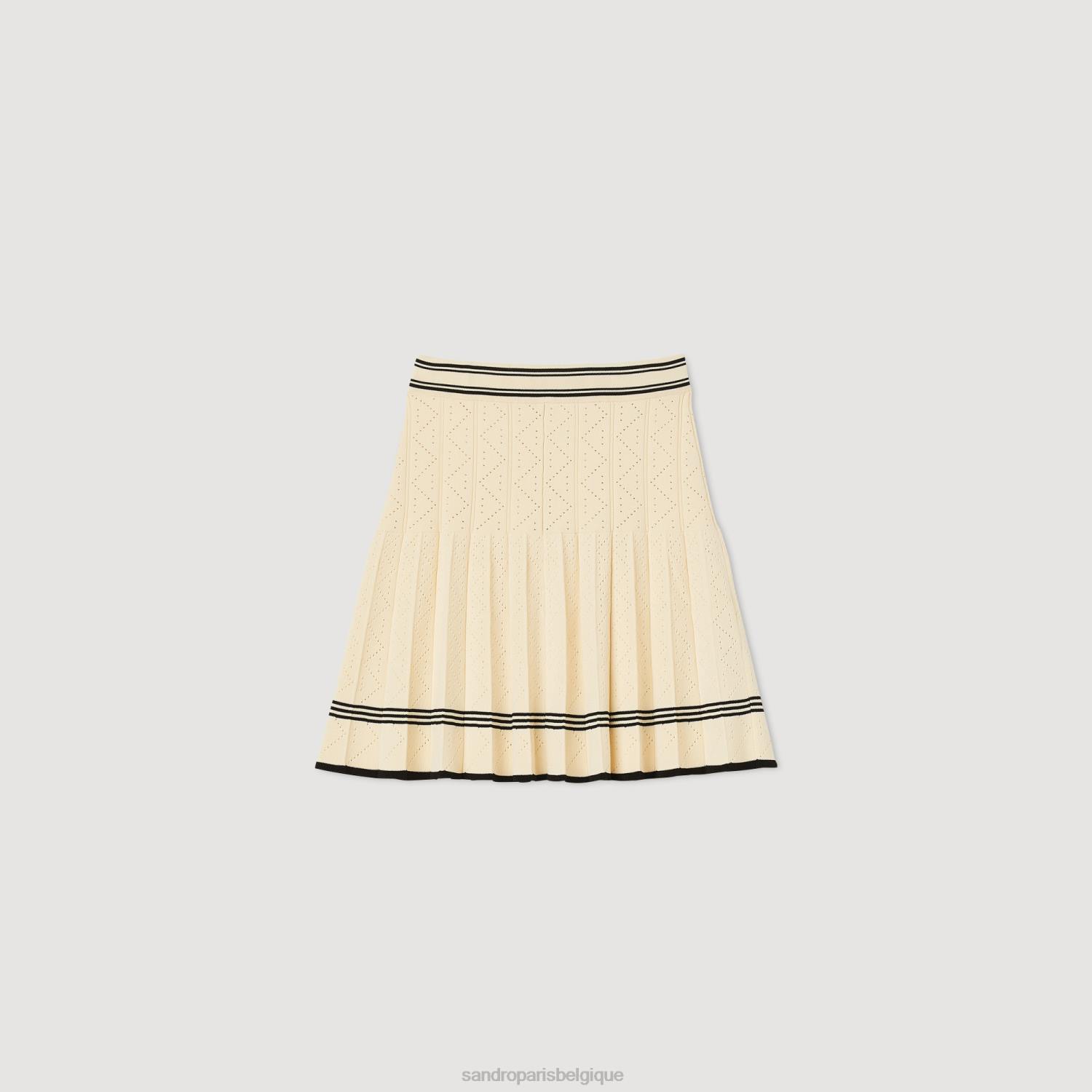 vêtements Sandro Paris jupe courte plissée en maille écru femmes XLXD2