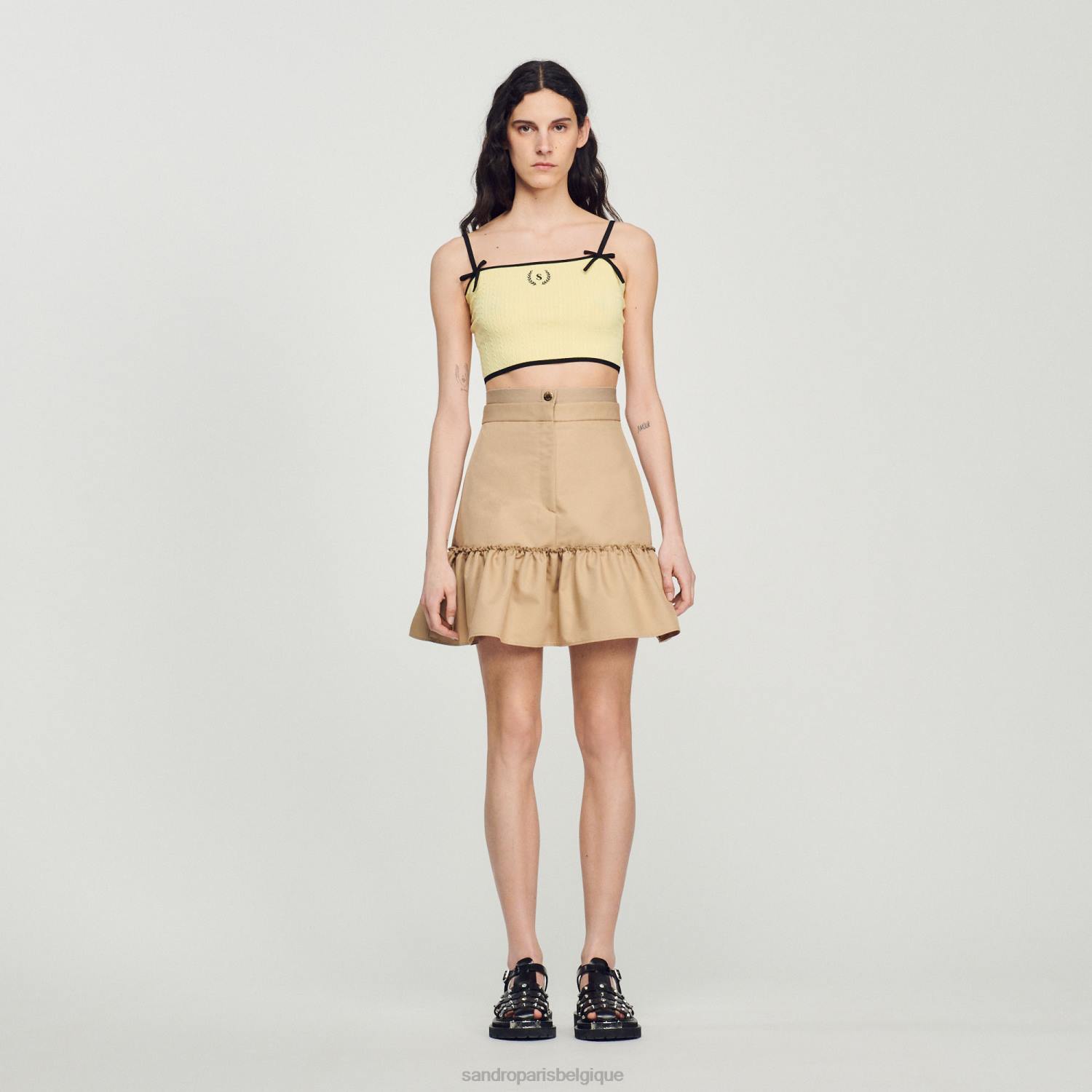 vêtements Sandro Paris jupe courte à volants sable femmes XLXD263
