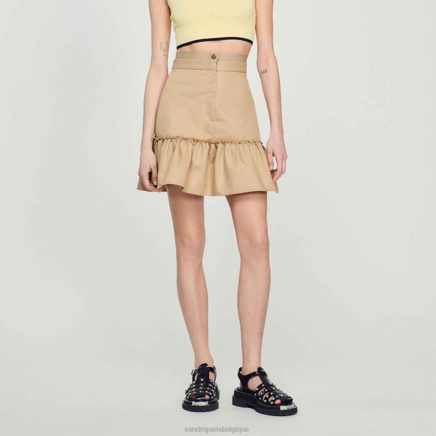 vêtements Sandro Paris jupe courte à volants sable femmes XLXD263