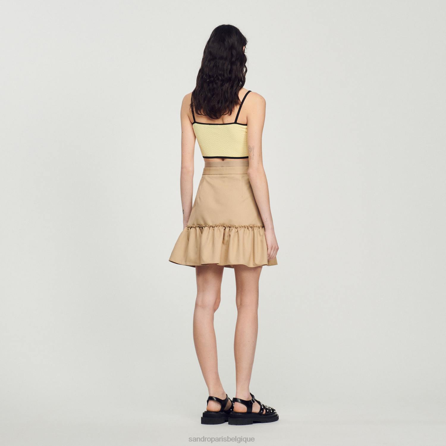 vêtements Sandro Paris jupe courte à volants sable femmes XLXD263
