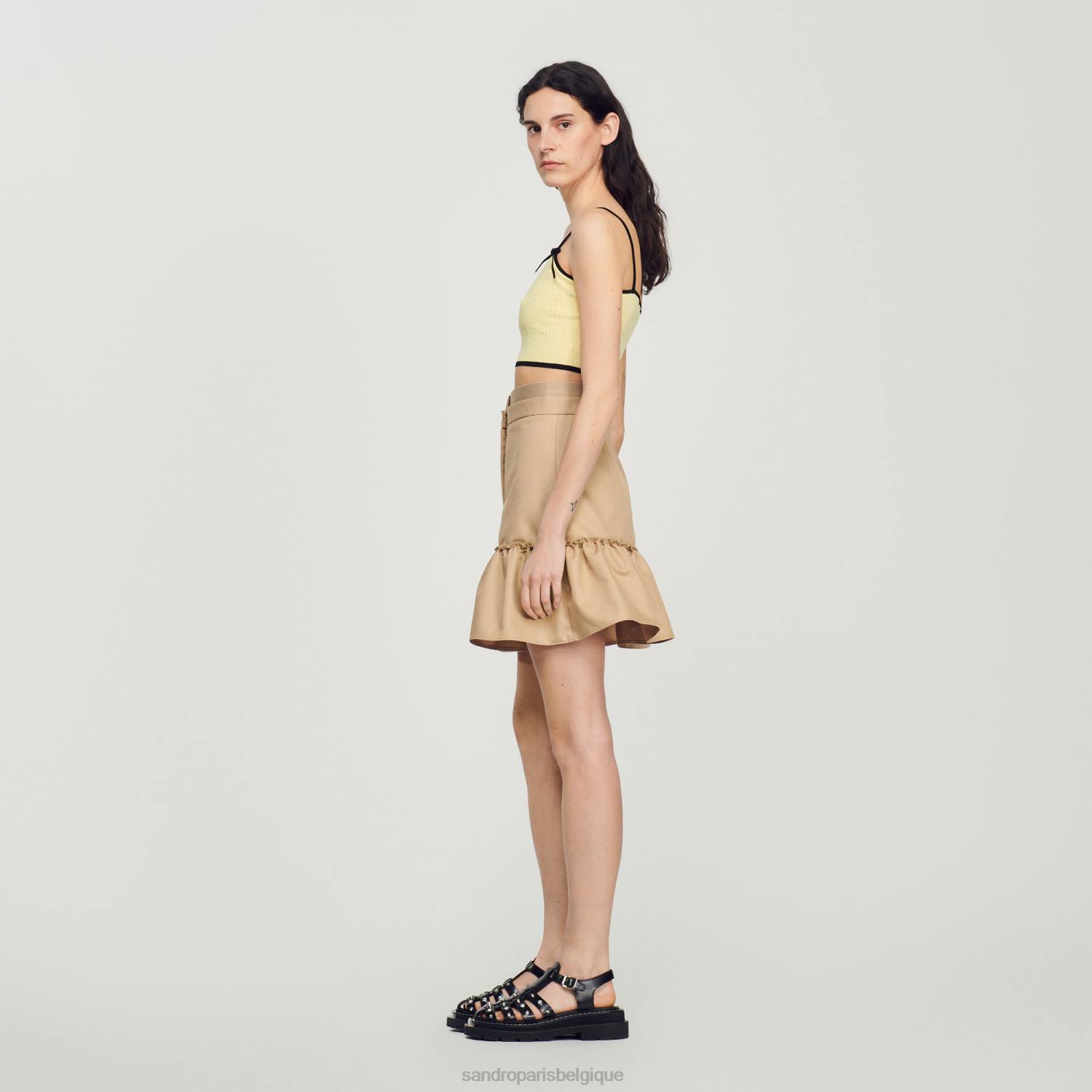 vêtements Sandro Paris jupe courte à volants sable femmes XLXD263