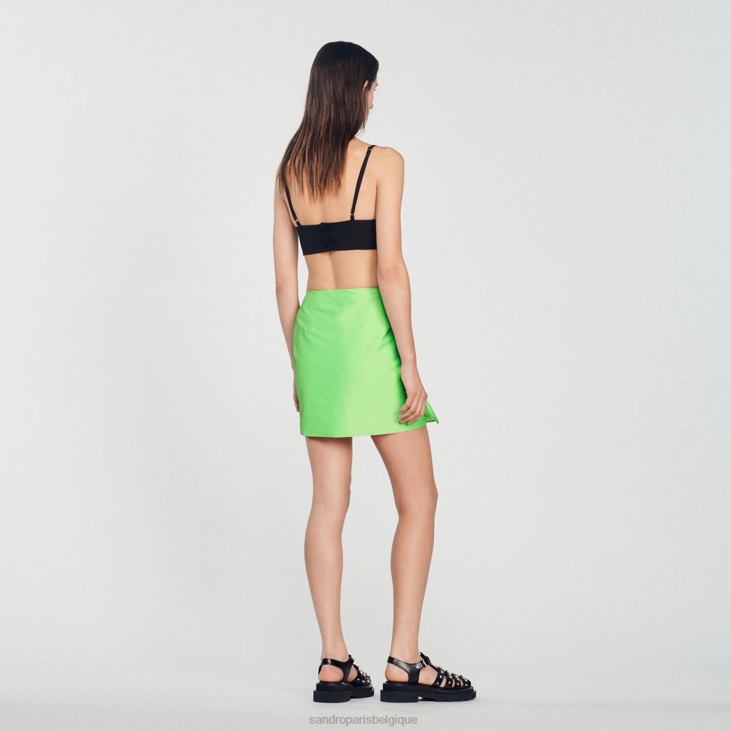 vêtements Sandro Paris jupe courte à volants vert fluo femmes XLXD450