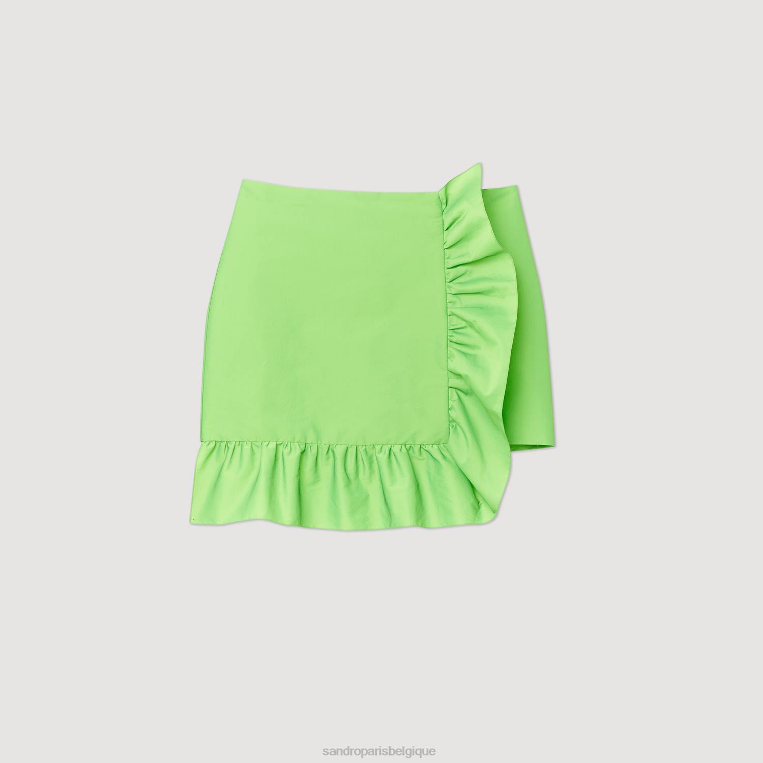 vêtements Sandro Paris jupe courte à volants vert fluo femmes XLXD450