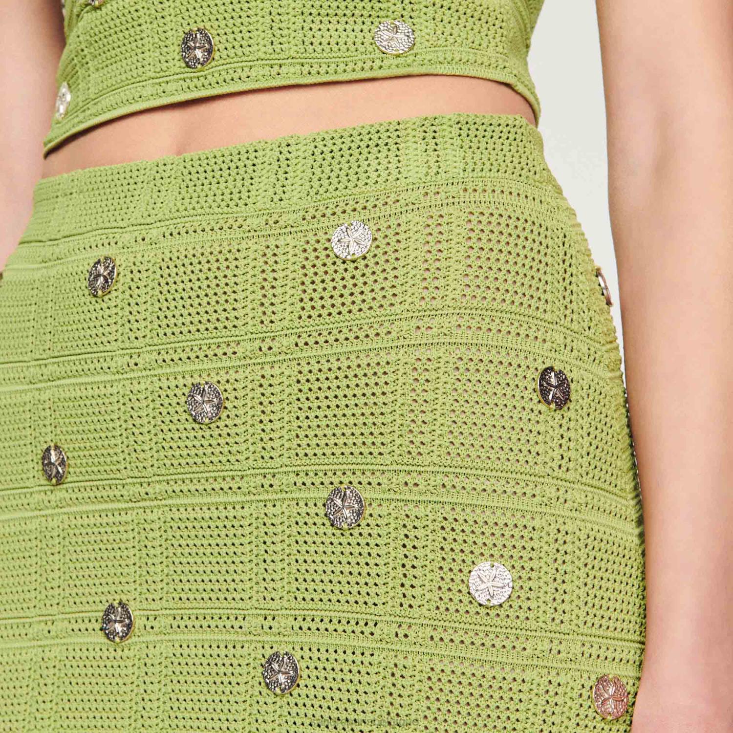 vêtements Sandro Paris jupe en maille à franges olive verte femmes XLXD133
