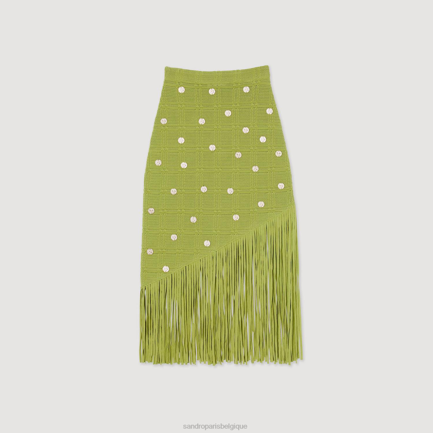 vêtements Sandro Paris jupe en maille à franges olive verte femmes XLXD133