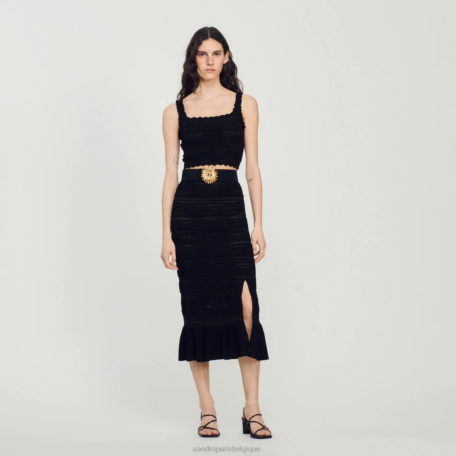 vêtements Sandro Paris jupe en tricot noir femmes XLXD175