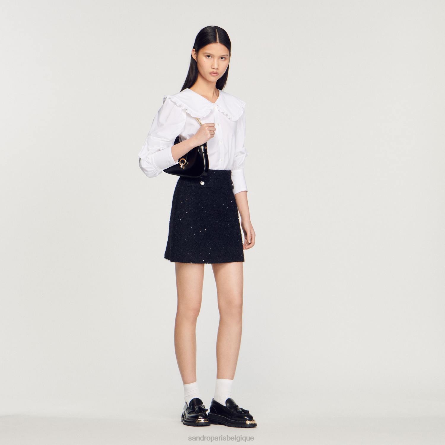 vêtements Sandro Paris jupe en tweed noir femmes XLXD305