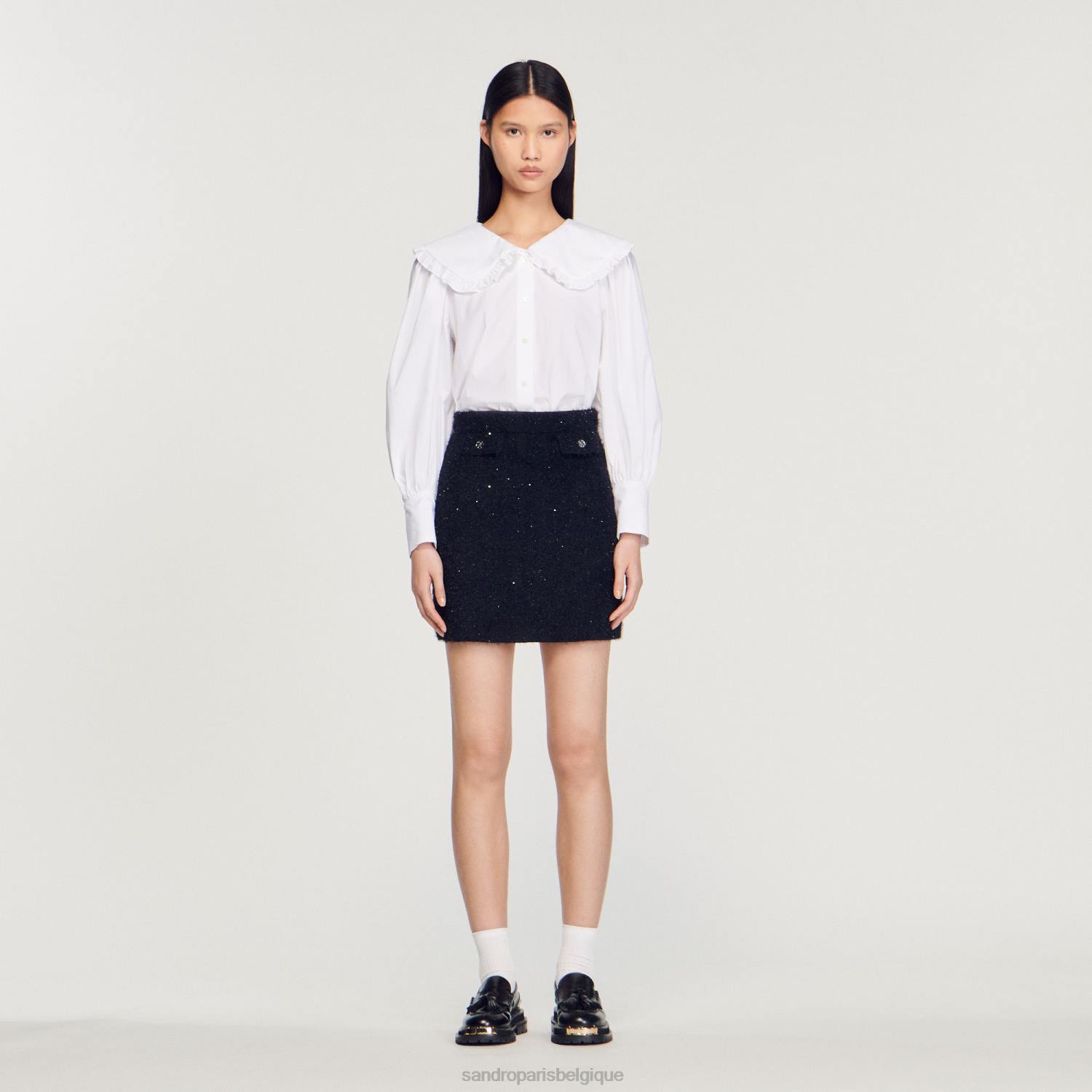 vêtements Sandro Paris jupe en tweed noir femmes XLXD305
