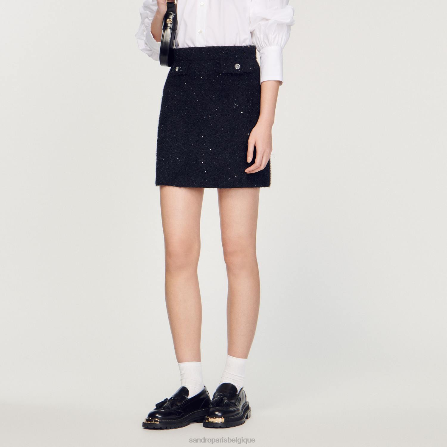 vêtements Sandro Paris jupe en tweed noir femmes XLXD305