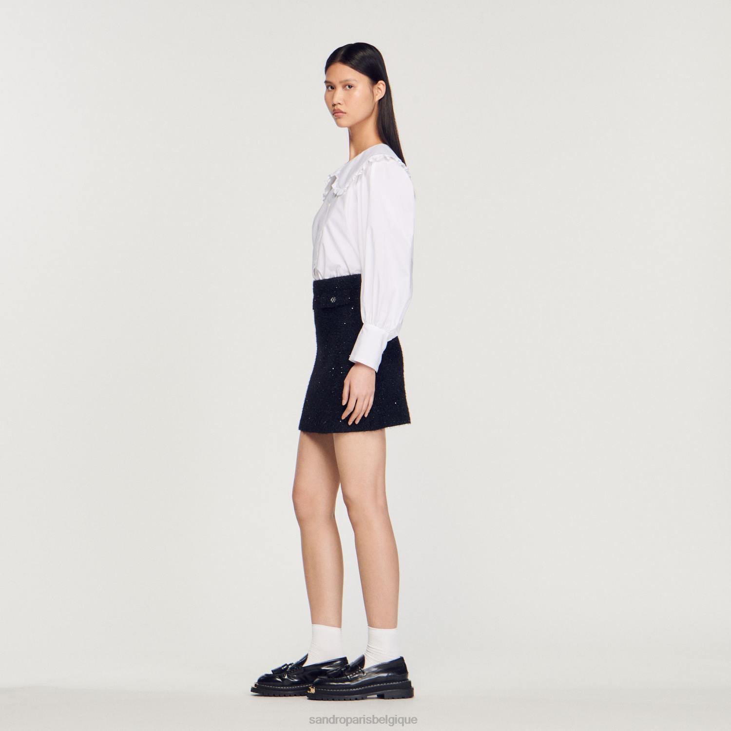 vêtements Sandro Paris jupe en tweed noir femmes XLXD305