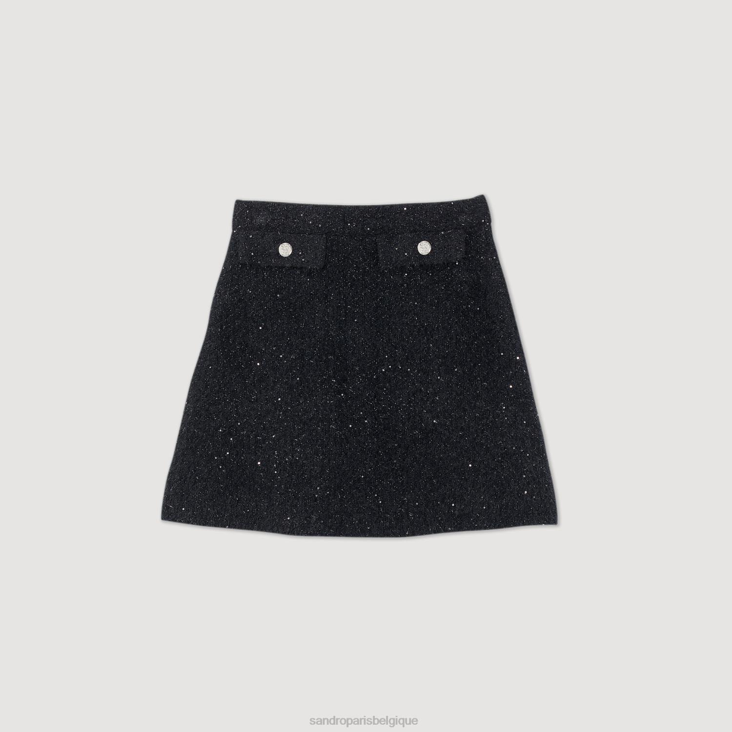 vêtements Sandro Paris jupe en tweed noir femmes XLXD305
