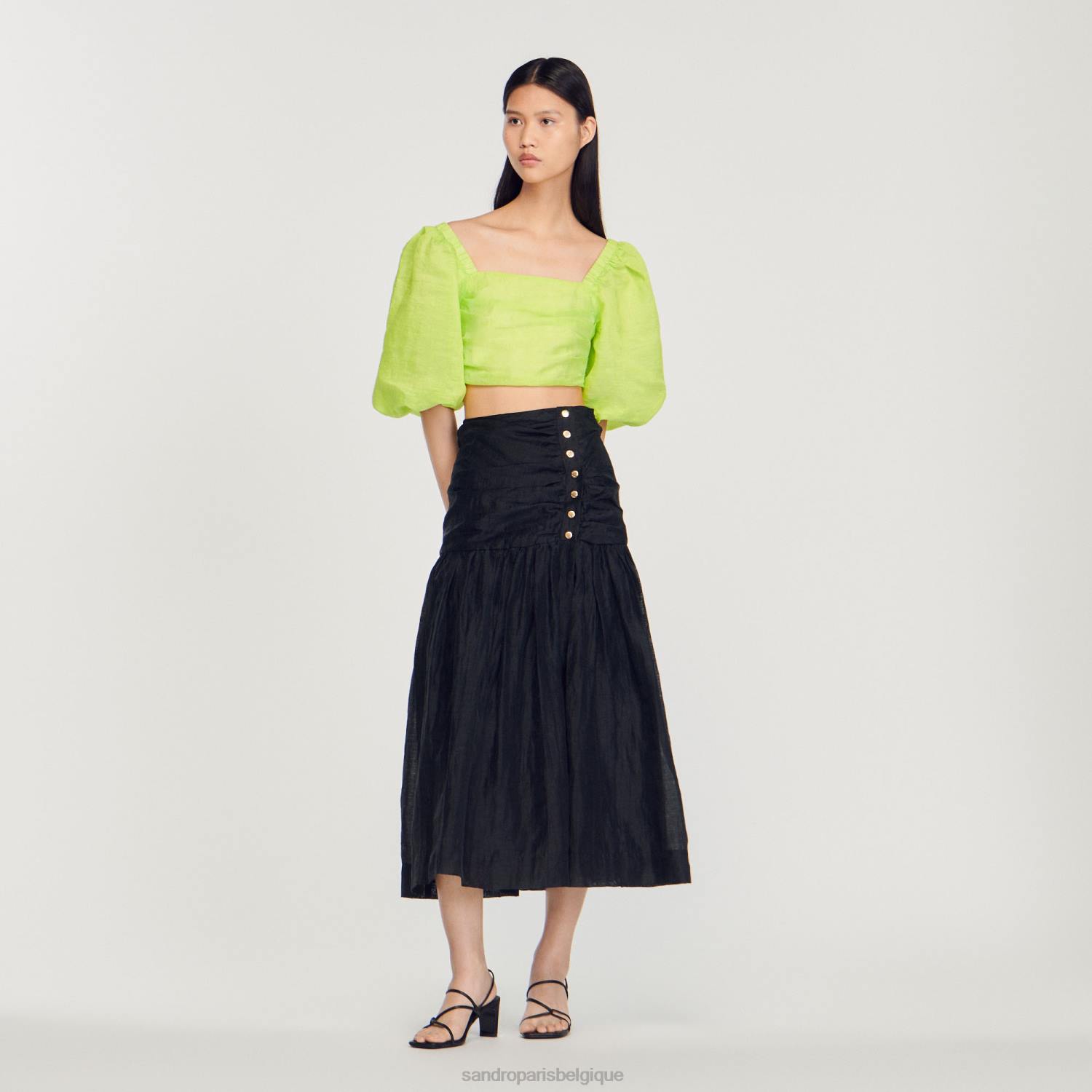 vêtements Sandro Paris jupe longue froncée noir femmes XLXD197
