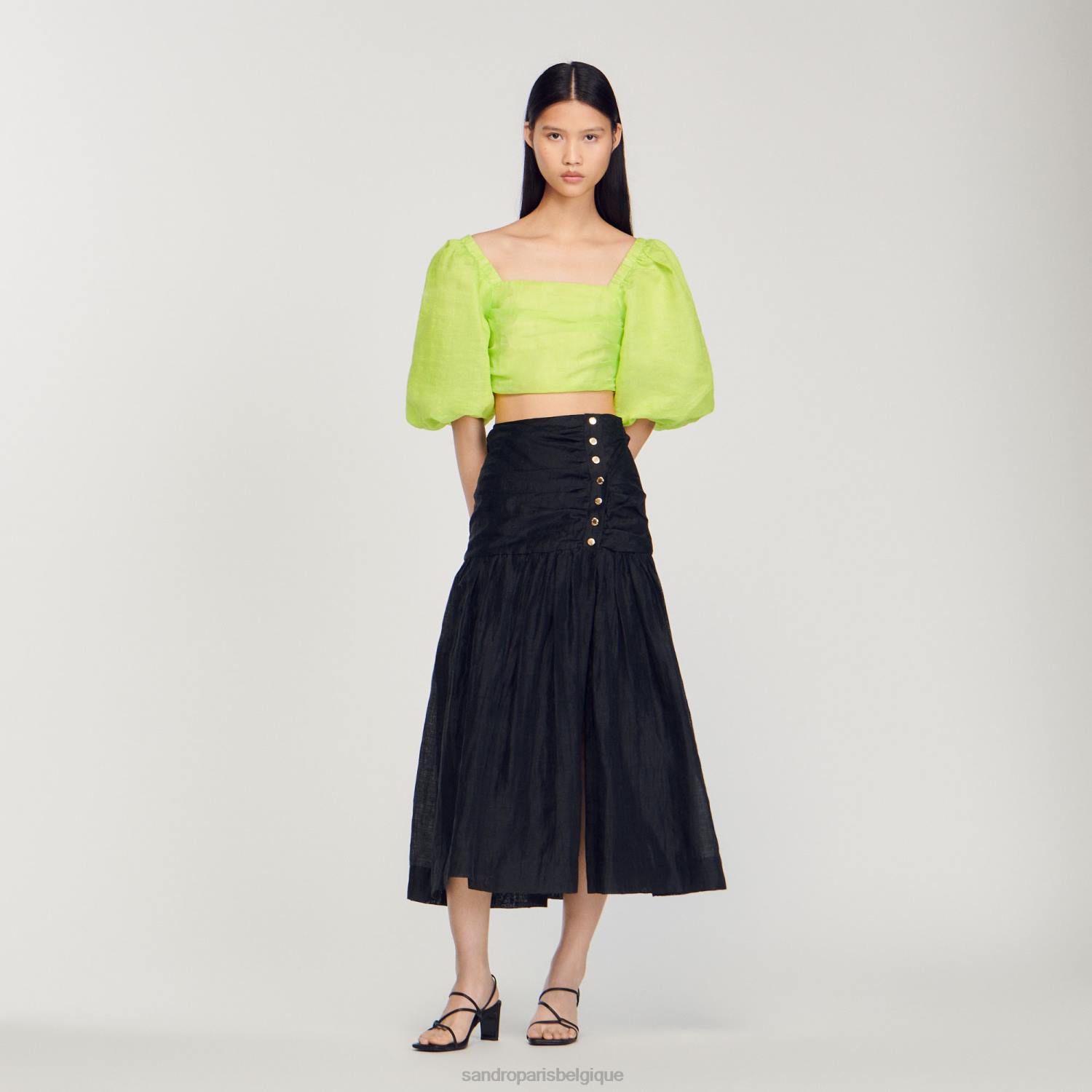 vêtements Sandro Paris jupe longue froncée noir femmes XLXD197