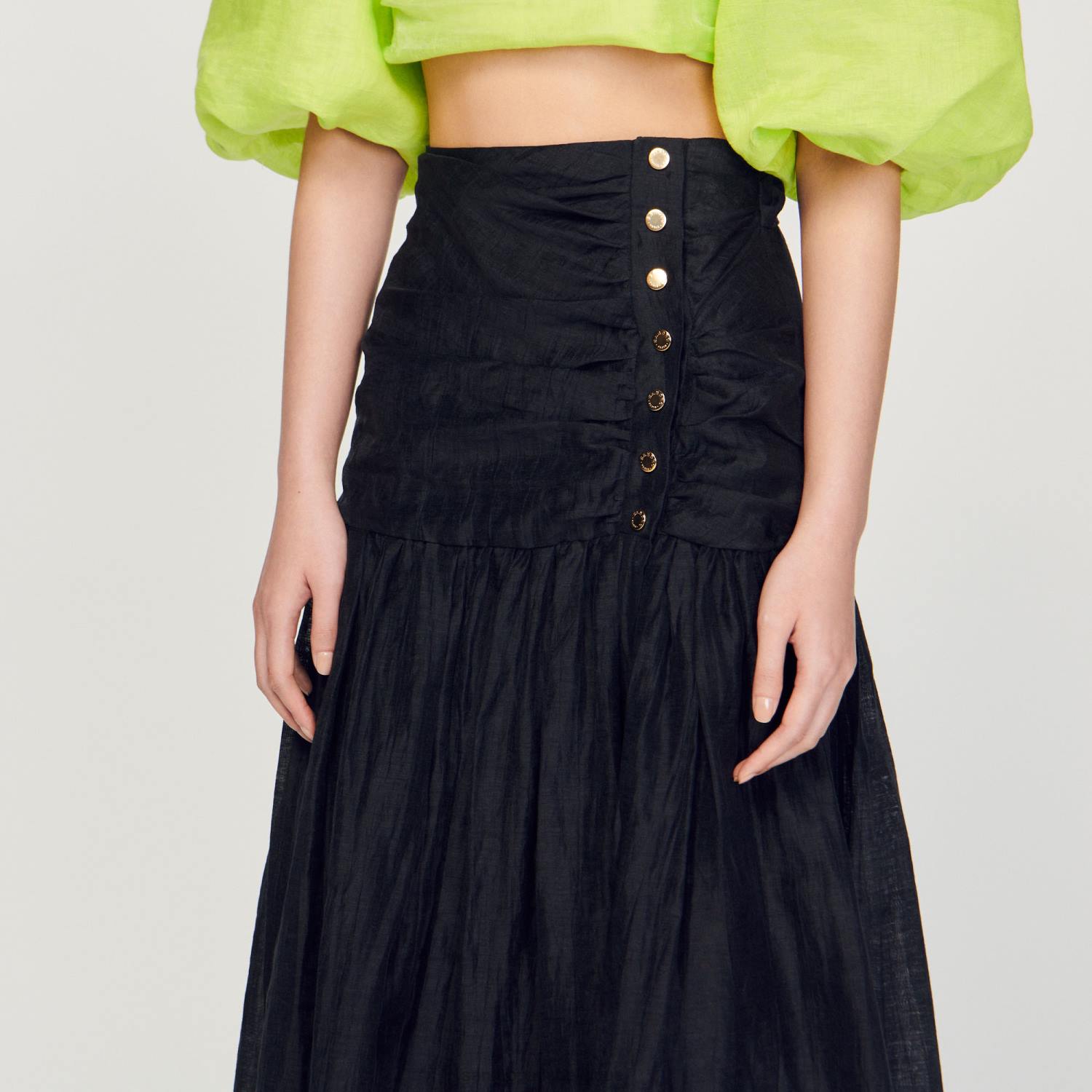 vêtements Sandro Paris jupe longue froncée noir femmes XLXD197