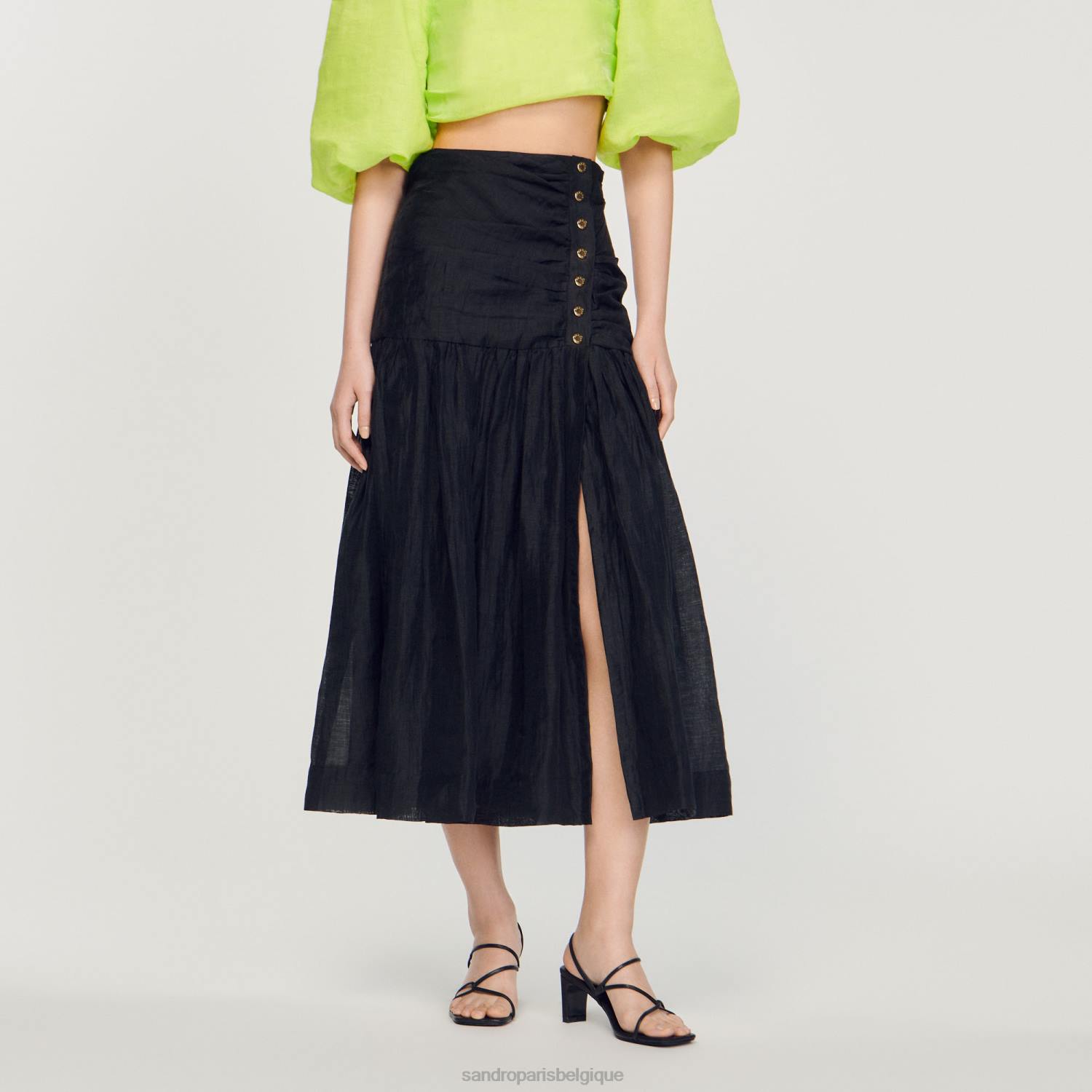 vêtements Sandro Paris jupe longue froncée noir femmes XLXD197