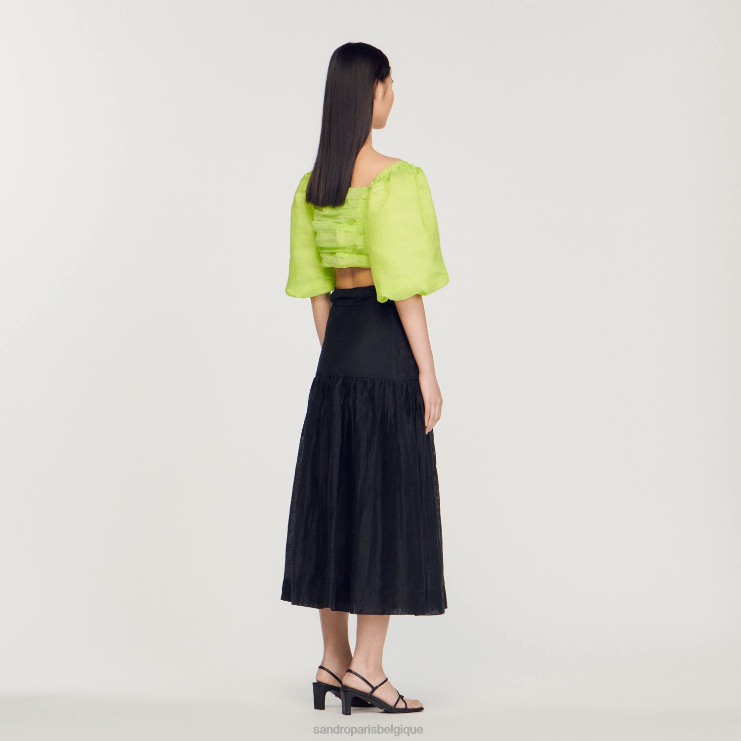 vêtements Sandro Paris jupe longue froncée noir femmes XLXD197